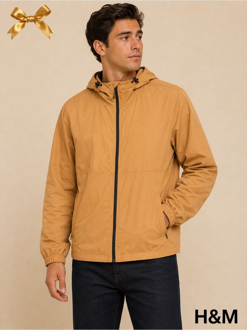 H&M Gold Windbreaker Jacket Size Medium